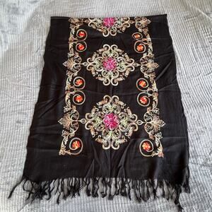 Matices Scares scarfs Floral print Fringes Boho Hippie Embroidered Beaded OS